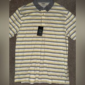 NWT Linksoul Yellow Gray White Stripe Performance Polo Shirt Large L